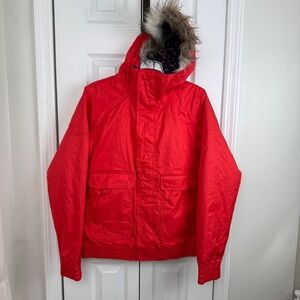 Burton Women's Red Snow Jacket Ski Coat Hooded Faux Fur Trim S Dryride‎ Winter